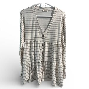 And The Why White‎ & Gray Striped Button-Up Blouse- Size Medium